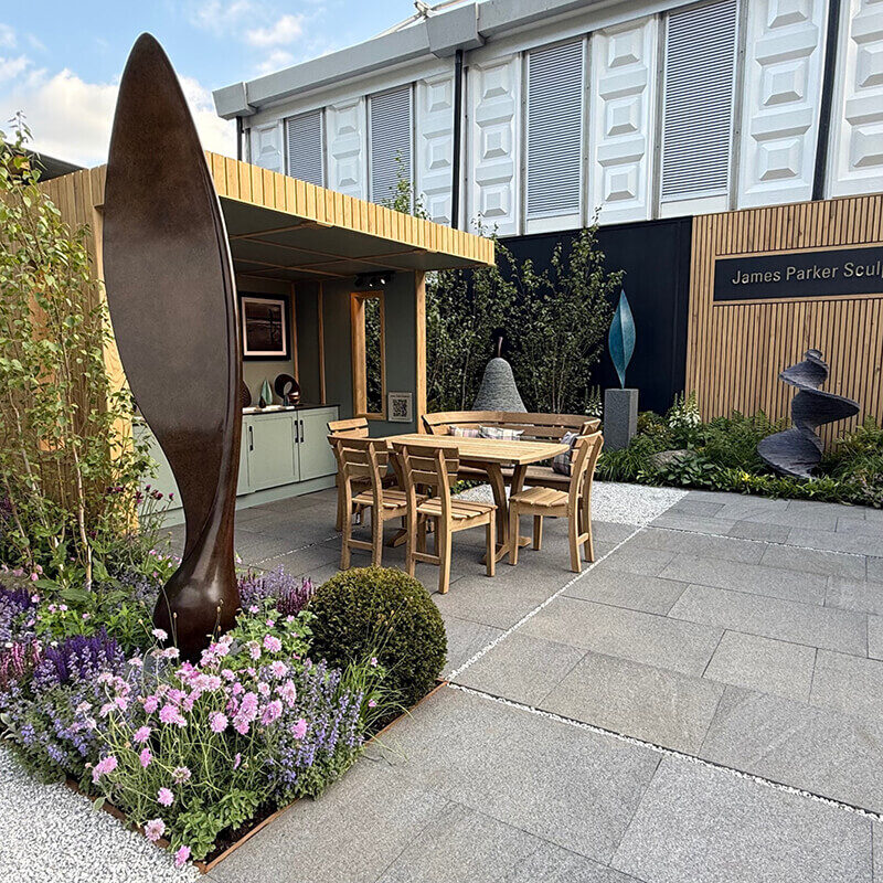 Eight-foot Sycamore Seed bronze sculpture by James Parker on Main Avenue at RHS Chelsea Flower Show 2025
