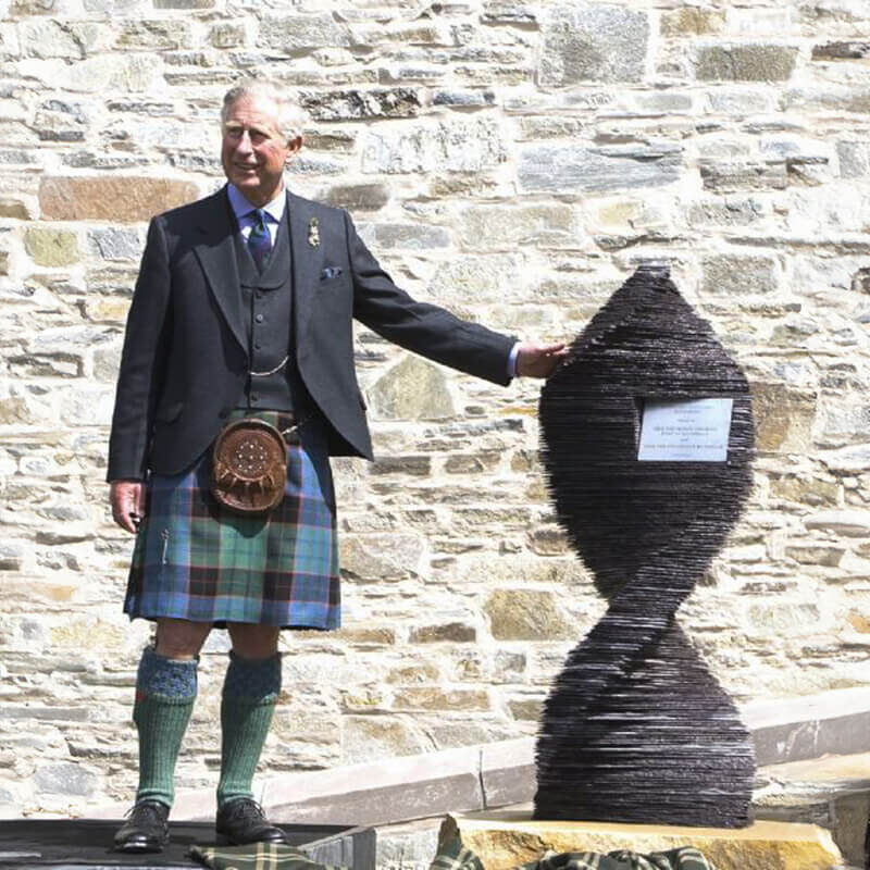 Garrochar Twist stacked slate spiral sculpture by James Parker commissioned for the Glenlivet Distillery extension.