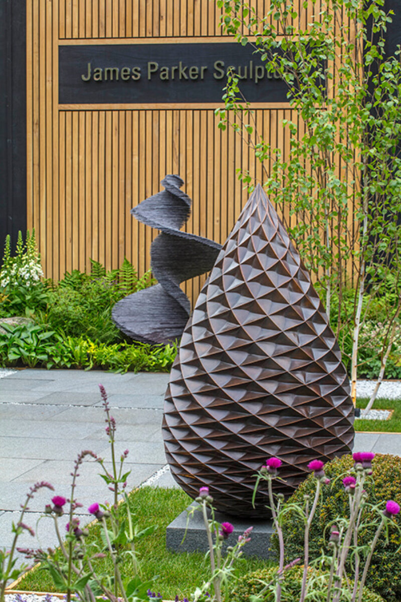 James Parker Sculpture stand at RHS Chelsea Flower Show, designed by David Boothman as a homage to Galloway landscape.