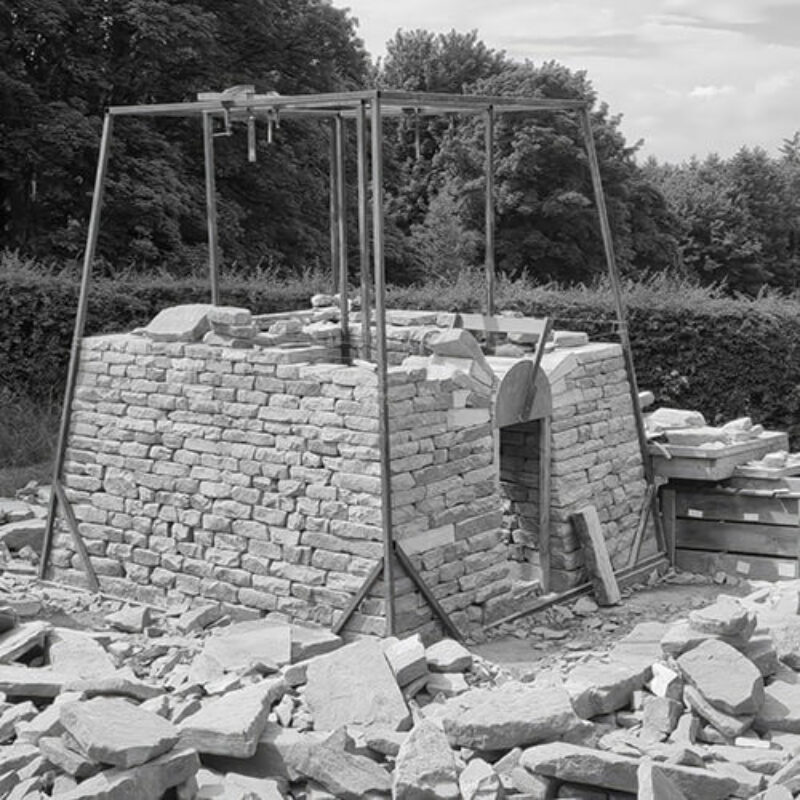 Completed dry stone doocot, or dovecot, at Teasses Estate in Fife, designed and built by sculptor James Parker.